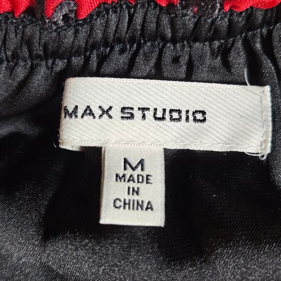 Max Studio Muted Christmas Red & Black Velvet Flowy Tank Style Dressy Blouse - Picture 6 of 9